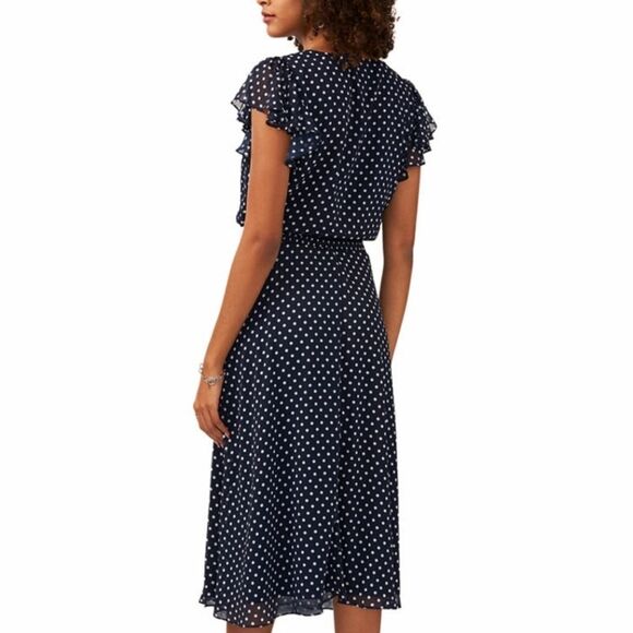 BRAND NEW MSK POLKA-DOT MIDI FIT &FLARE SCUBA NECK CHIFFON DRESS - Picture 16 of 16